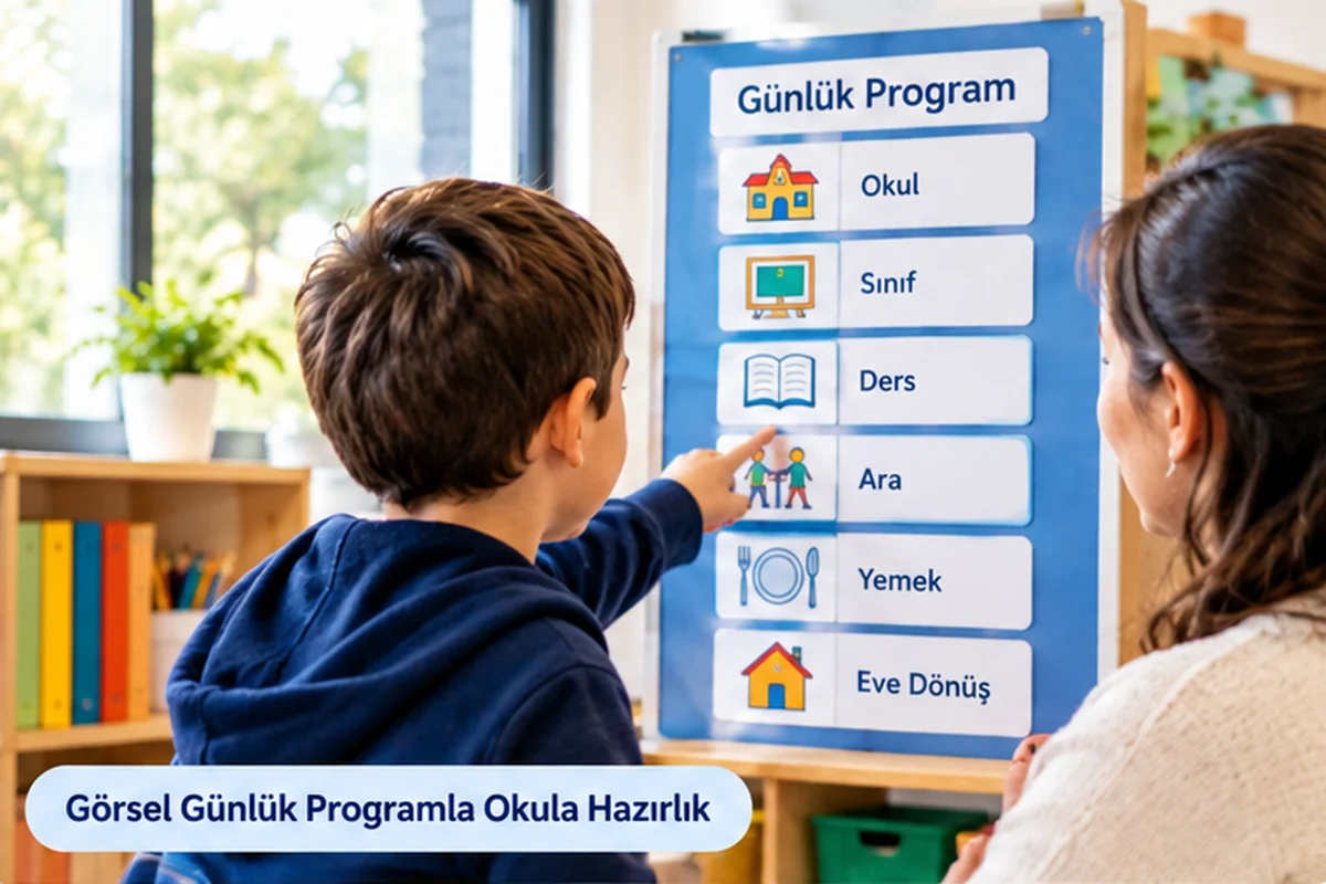 Otizmli çocuklar için görsel günlük okul programı